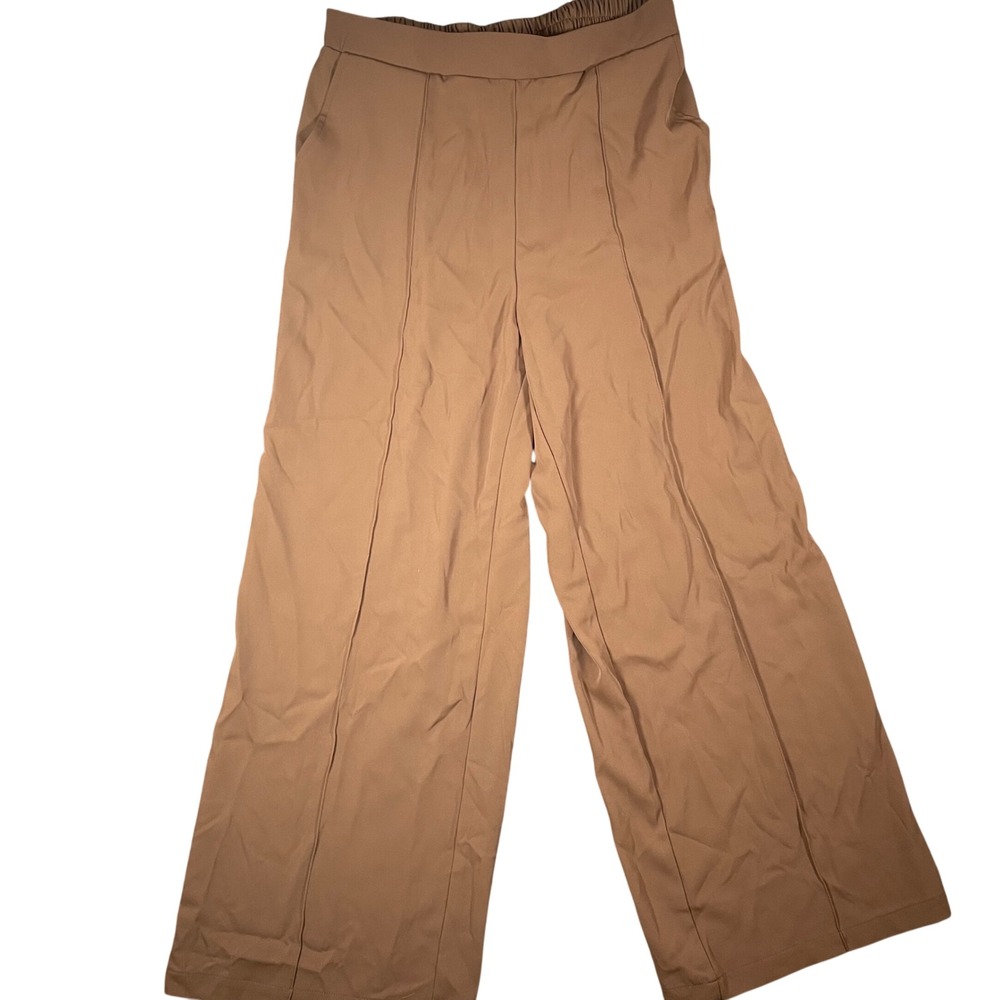 Melloday Womens Pull On Wide Leg Pintuck Trousers Large Brown Office Career